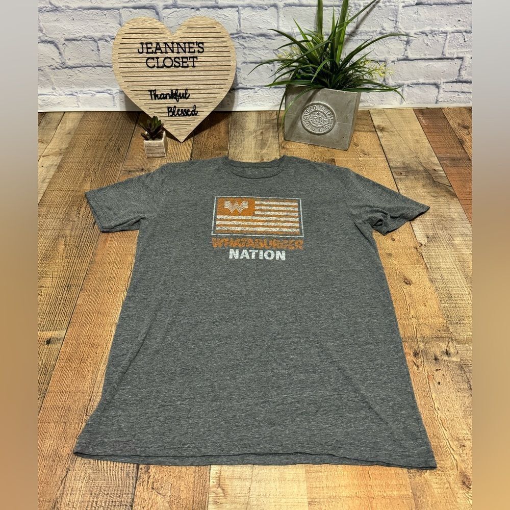 Whataburger Nation Flag grey Short Sleeve‎ T-shirt Cotton unisex Large